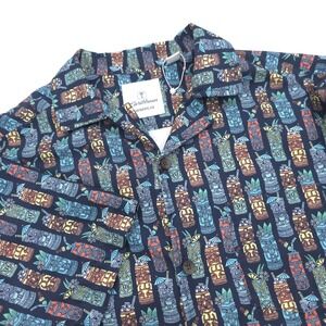 Caribbean Swimwear Men's Size Medium Short Sleeve Button Tiki Hawaiian Shirt